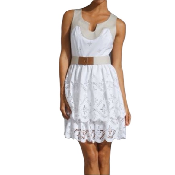 Milly "Pippa" Laser Cut Sleeveless Linen Dress, White, Size 6 - Picture 13 of 13